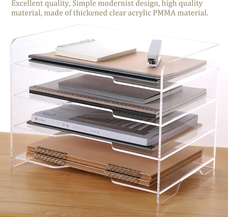 HeZone Acrylic Desk Organizer, 4 Tier Paper Tray, Clear Letter Tray, Office Accessories - Image 2